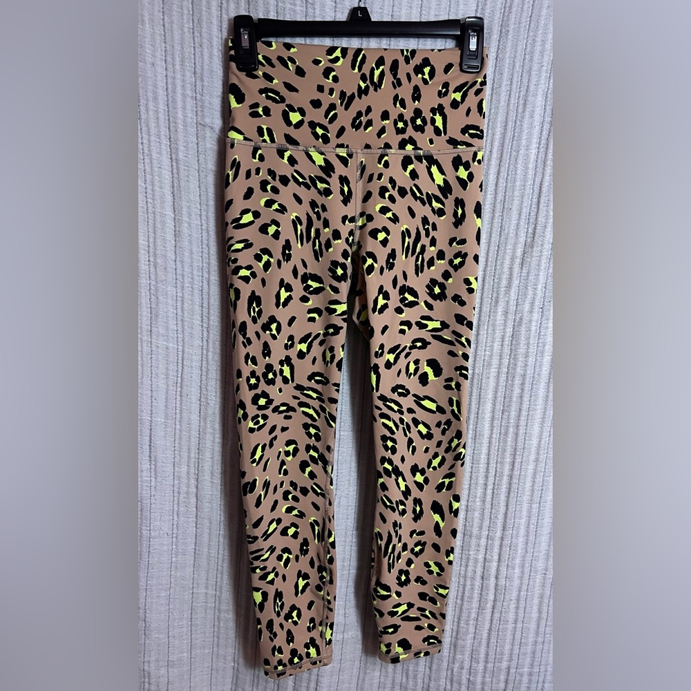 Fabletics Power Hold Tan and Black Leopard Print Active Leggings